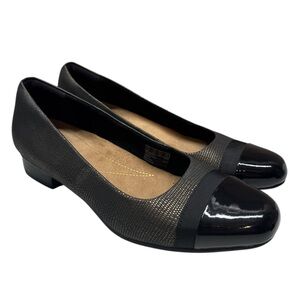 Clarks Keesha Rosa ballet flats shoes bronze textured leather black patent 10M